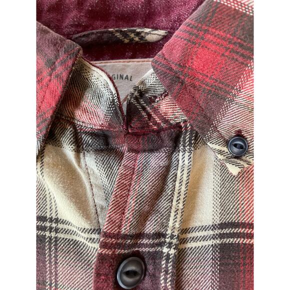Weatherproof Vintage Men Shirt L Red Beige Brown Plaid Worn-In Grunge Workwear - Picture 11 of 12